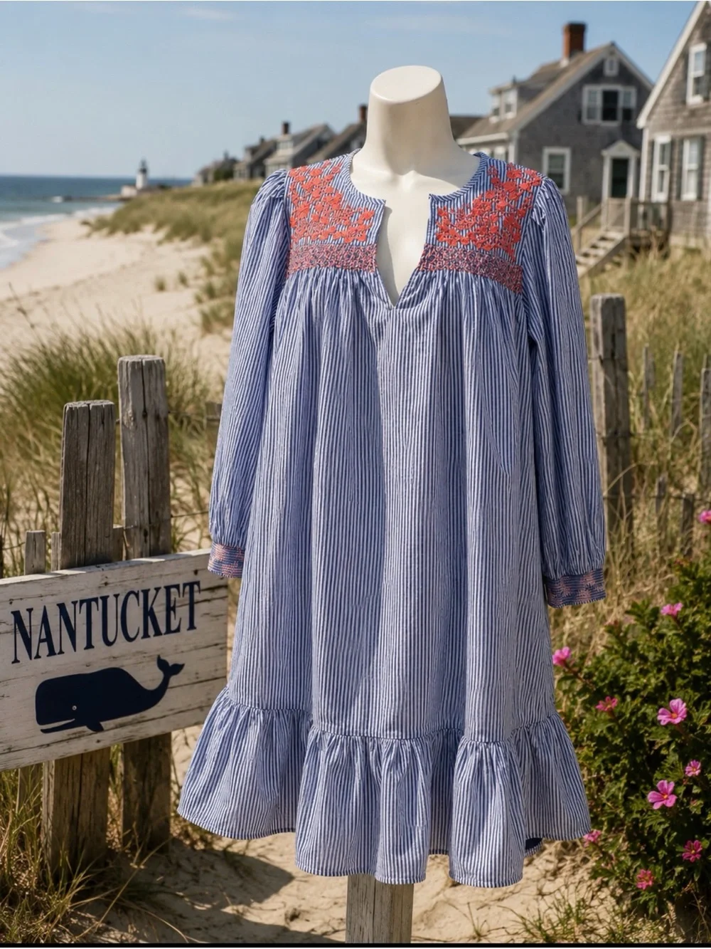 J. Crew blue and white Embellished Ruffled Mini Dress size small